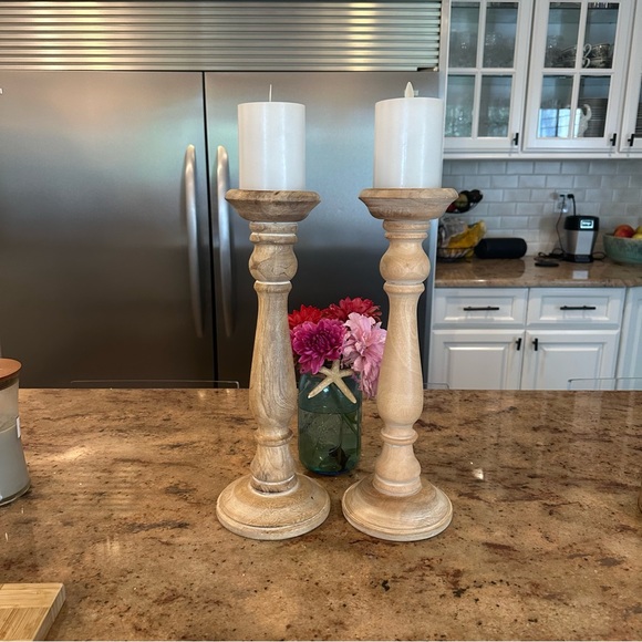 Accents Tall Wooden Candle Stick Holders Set Of 2 Poshmark